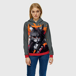 Толстовка-худи женская Rocker Cat on a gray background - C-Cats collectio, цвет: 3D-красный — фото 2