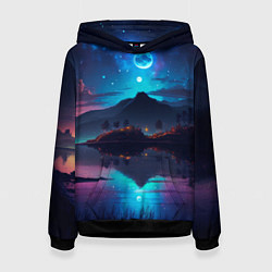 Толстовка-худи женская Ночное небо, пейзаж, цвет: 3D-черный