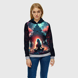 Толстовка-худи женская Медитирующая девушка, цвет: 3D-меланж — фото 2
