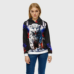 Толстовка-худи женская Снежный барс и крылья орла в цветах триколора, цвет: 3D-белый — фото 2