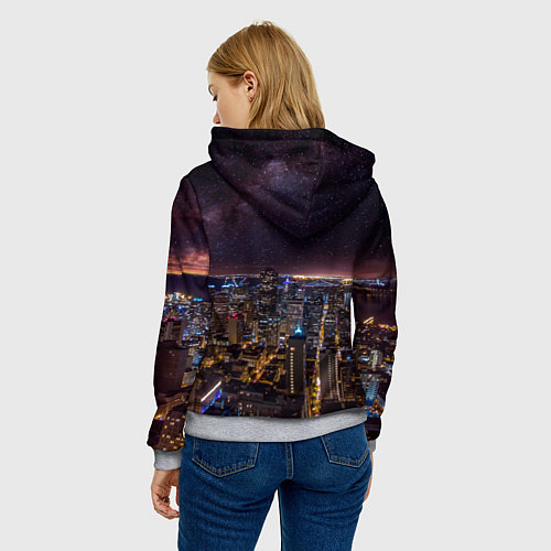 Женская толстовка Ночной город и звёзды на небе / 3D-Меланж – фото 4