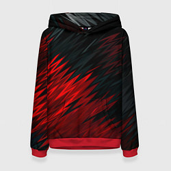 Толстовка-худи женская Черно-Красная штриховка, цвет: 3D-красный