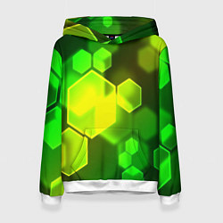 Толстовка-худи женская Зелёные соты абстракция, цвет: 3D-белый