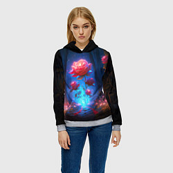Толстовка-худи женская Алая роза в ночном лесу, цвет: 3D-меланж — фото 2