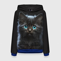 Толстовка-худи женская Голубоглазый котенок, цвет: 3D-синий