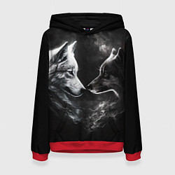Толстовка-худи женская Пара волков - белый и черный, цвет: 3D-красный