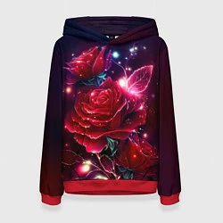 Толстовка-худи женская Розы с огоньками, цвет: 3D-красный