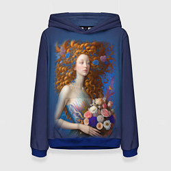 Толстовка-худи женская Русалка в стиле Ренессанса с цветами, цвет: 3D-синий