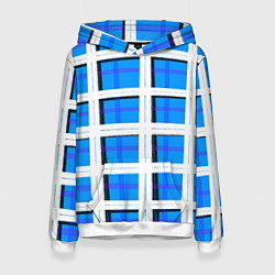 Толстовка-худи женская Синяя клетка, цвет: 3D-белый