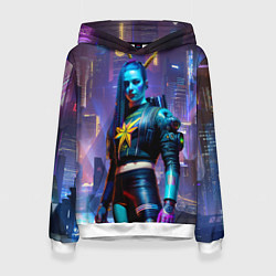 Толстовка-худи женская Cyberpunk - brave girl - neural network, цвет: 3D-белый
