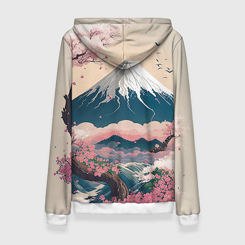 Женская толстовка Японский пейзаж: цветение сакуры у горы Фудзияма / 3D-Белый – фото 2
