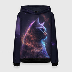 Толстовка-худи женская Кошка в космосе туманность, цвет: 3D-черный