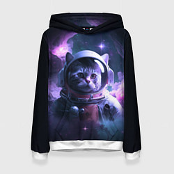 Толстовка-худи женская Котик космонавт, цвет: 3D-белый