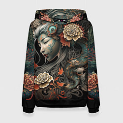 Толстовка-худи женская Японская девушка Irezumi, цвет: 3D-черный