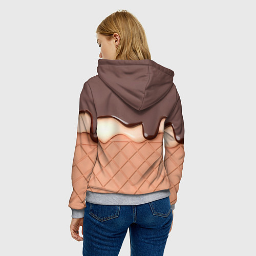 Женская толстовка Растаявший шоколад - вафельное мороженое / 3D-Меланж – фото 4