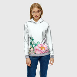 Толстовка-худи женская Цветы нарисованные акварелью - снизу, цвет: 3D-меланж — фото 2