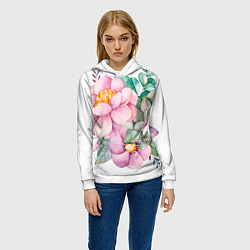 Толстовка-худи женская Пастельные цветы - посередине, цвет: 3D-белый — фото 2
