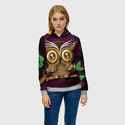 Толстовка-худи женская Сова на фиолетовом фоне, цвет: 3D-меланж — фото 2