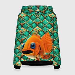 Толстовка-худи женская Сказочная золотая рыбка, цвет: 3D-черный