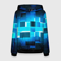 Толстовка-худи женская Неоновые кубы с подсветкой, цвет: 3D-черный