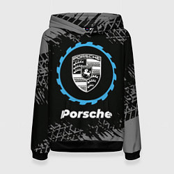 Толстовка-худи женская Porsche в стиле Top Gear со следами шин на фоне, цвет: 3D-черный