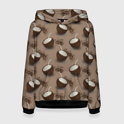 Толстовка-худи женская Кокос и шоколад - паттерн, цвет: 3D-черный