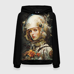Толстовка-худи женская Космическая красавица с цветами, цвет: 3D-черный