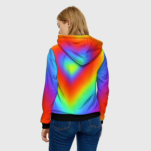 Женская толстовка Сердце - радужный градиент / 3D-Черный – фото 4