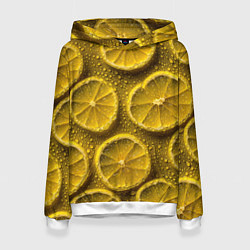 Толстовка-худи женская Сочный паттерн из долек лимона, цвет: 3D-белый