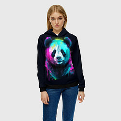 Толстовка-худи женская Панда в неоновых красках, цвет: 3D-черный — фото 2