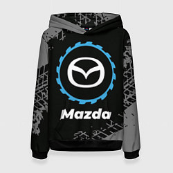 Толстовка-худи женская Mazda в стиле Top Gear со следами шин на фоне, цвет: 3D-черный