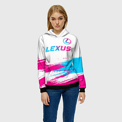 Толстовка-худи женская Lexus neon gradient style: символ сверху, цвет: 3D-черный — фото 2