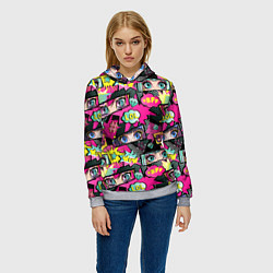 Толстовка-худи женская Глаза аниме-девушки: cool pattern, цвет: 3D-меланж — фото 2