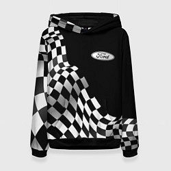 Толстовка-худи женская Ford racing flag, цвет: 3D-черный
