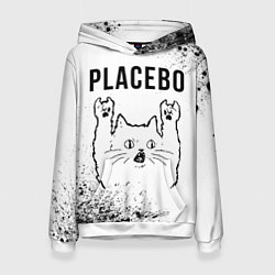 Толстовка-худи женская Placebo рок кот на светлом фоне, цвет: 3D-белый
