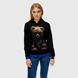 Толстовка-худи женская Брутальный плюшевый медведь, цвет: 3D-синий — фото 2