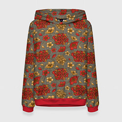 Толстовка-худи женская Японские цветы-пионы, цвет: 3D-красный