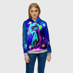 Толстовка-худи женская Динозавр в космосе - неоновое свечение, цвет: 3D-меланж — фото 2