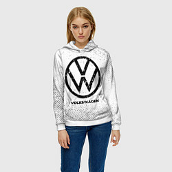 Толстовка-худи женская Volkswagen с потертостями на светлом фоне, цвет: 3D-белый — фото 2