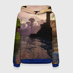 Толстовка-худи женская Minecraft - река в лесу, цвет: 3D-синий
