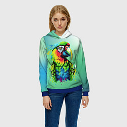 Толстовка-худи женская Разноцветный попугай, цвет: 3D-синий — фото 2