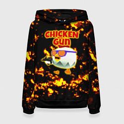 Толстовка-худи женская Chicken Gun на фоне огня, цвет: 3D-черный