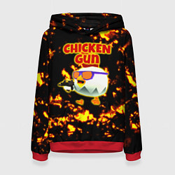 Толстовка-худи женская Chicken Gun на фоне огня, цвет: 3D-красный