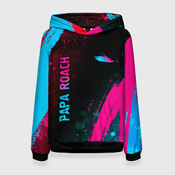 Толстовка-худи женская Papa Roach - neon gradient: надпись, символ, цвет: 3D-черный