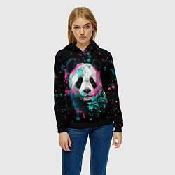 Толстовка-худи женская Панда в розовом и голубом - нейронная сеть, цвет: 3D-черный — фото 2