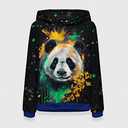 Толстовка-худи женская Панда в желтом и зеленом - нейронная сеть, цвет: 3D-синий