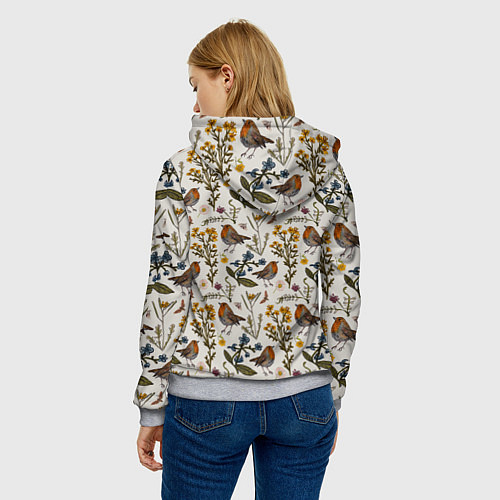 Женская толстовка Птицы малиновки и зверобой / 3D-Меланж – фото 4