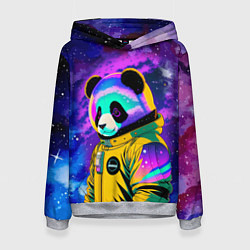Толстовка-худи женская Панда-космонавт в космосе - неон, цвет: 3D-меланж