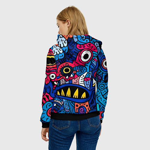 Женская толстовка Монстры в синем и розовом - нейросеть / 3D-Черный – фото 4