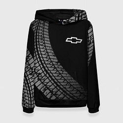 Толстовка-худи женская Chevrolet tire tracks, цвет: 3D-черный